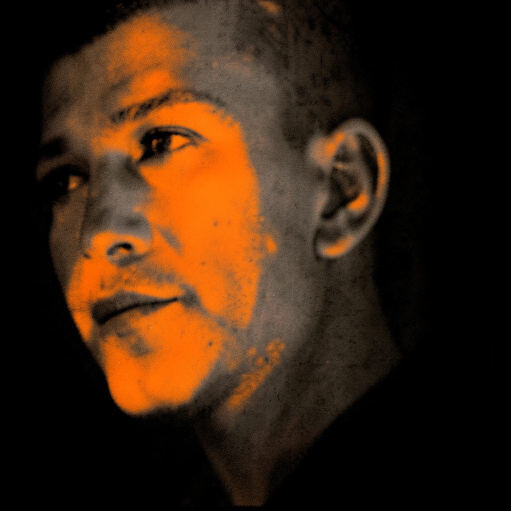 Duotone promotional image featuring the film's title treatment area, navy backdrop with amber accents
